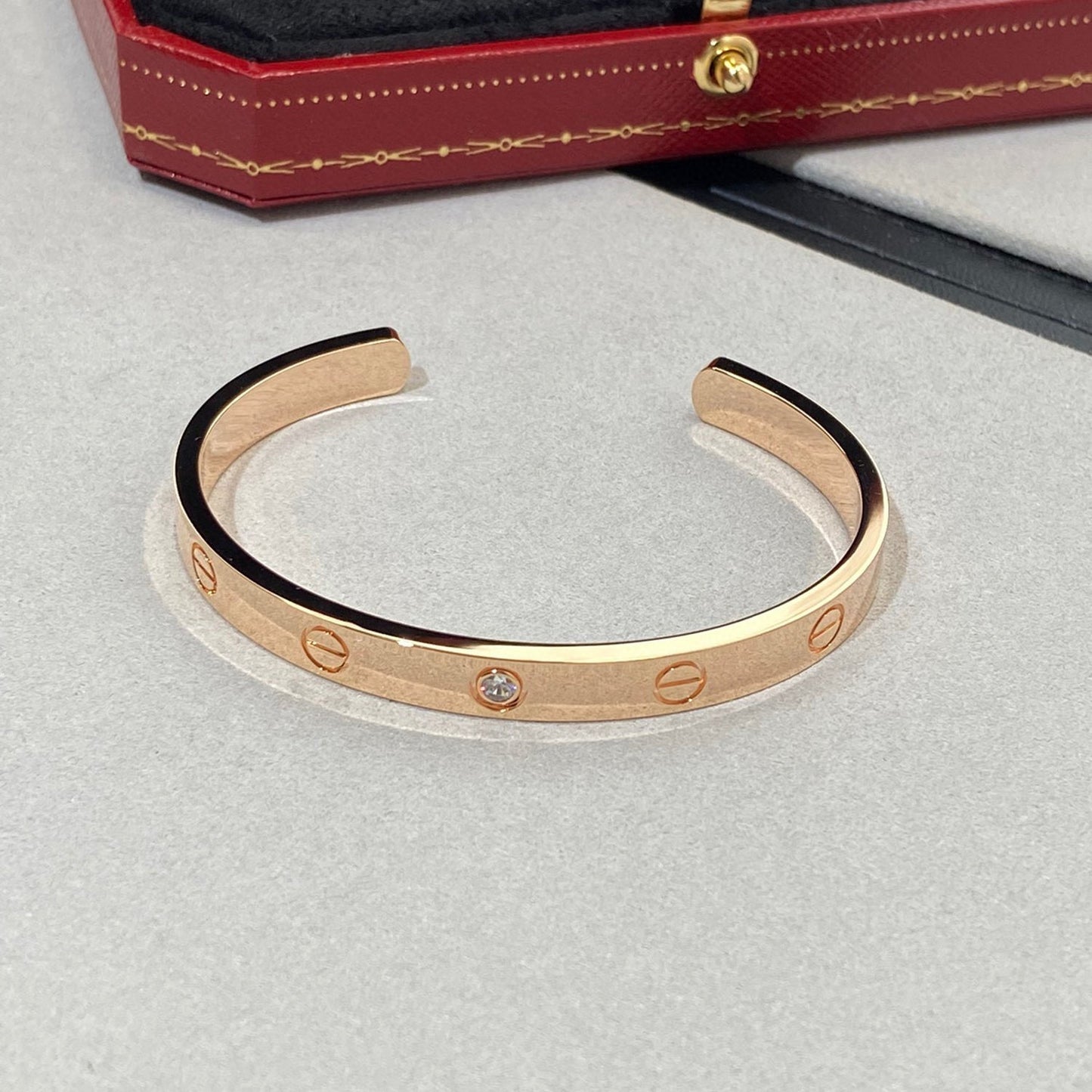[LuckyStar] Liebesarmband, 6,1 mm, 1 Diamant, offene Manschette 