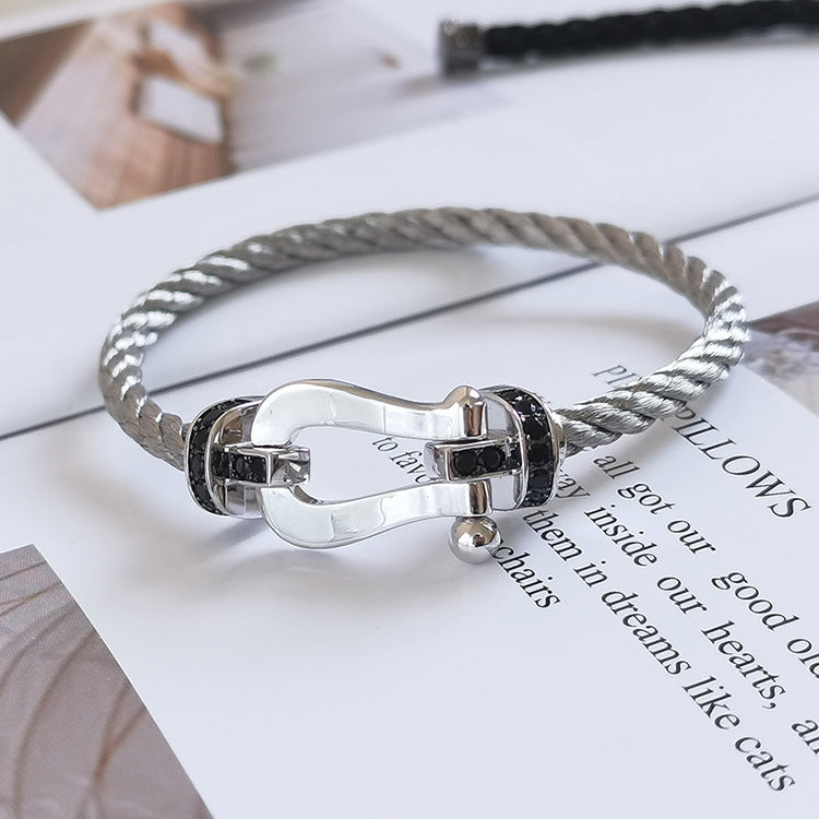 [LuckyStar]FORCE GROSSES HUFEISEN-ARMBAND MIT SCHWARZEN DIAMANTEN, SILBER