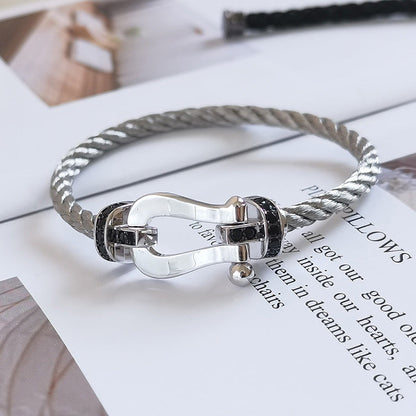 [LuckyStar]FORCE GROSSES HUFEISEN-ARMBAND MIT SCHWARZEN DIAMANTEN, SILBER