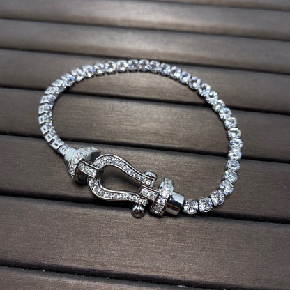 [LuckyStar]FORCE GROSSES HUFEISEN-TENNISARMBAND MIT VOLLEN DIAMANTEN 