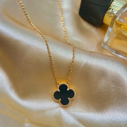 [LuckyStar]CLOVER 15MM SCHWARZER ONYX EINZELNE BLUMENHALSKETTE