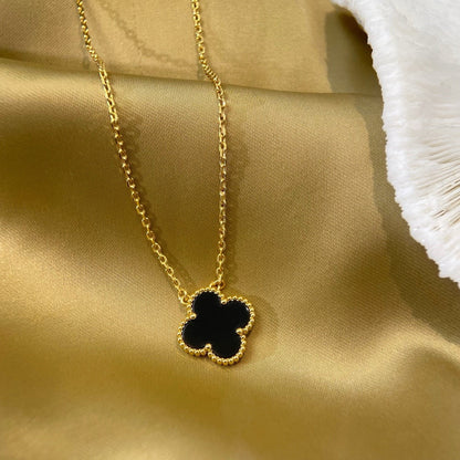 [LuckyStar]CLOVER 15MM SCHWARZER ONYX EINZELNE BLUMENHALSKETTE