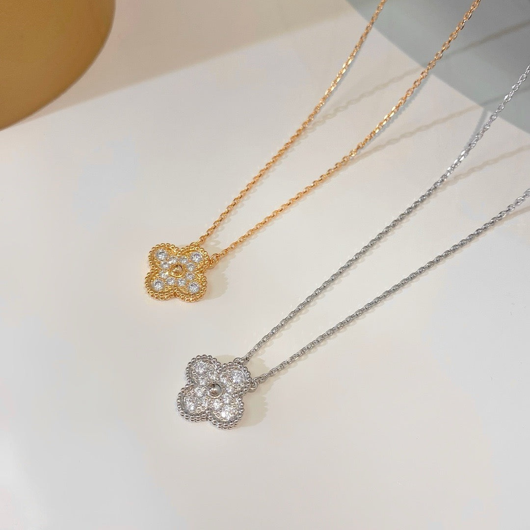 [LuckyStar]CLOVER 15MM DIAMANT-EINZELBLUMEN-HALSKETTE