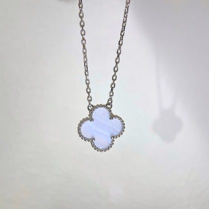[LuckyStar]CLOVER 15MM BLAUER CHALCEDON HALSKETTE SILBER