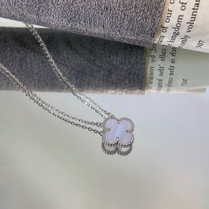 [LuckyStar]CLOVER 15MM BLAUER CHALCEDON HALSKETTE SILBER