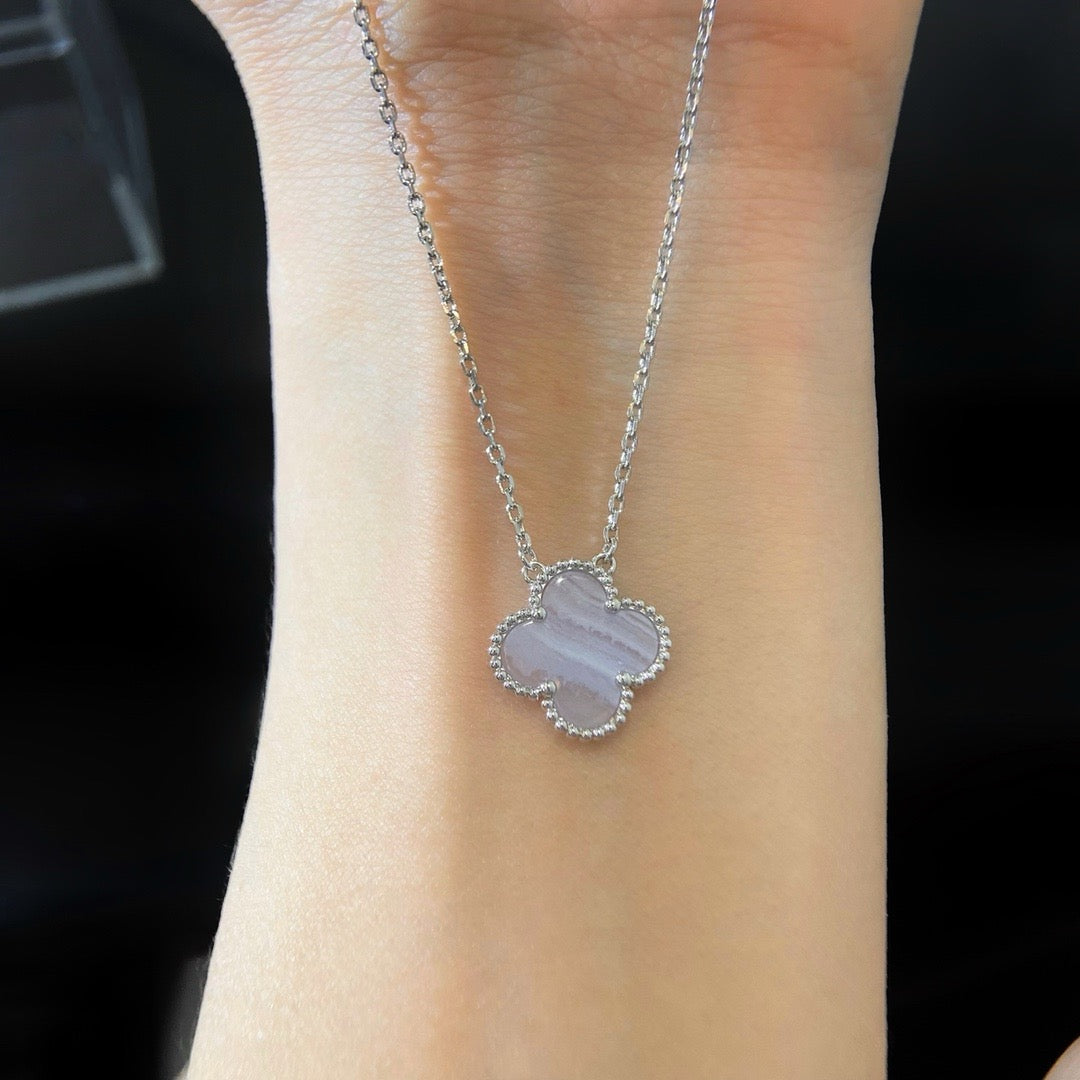 [LuckyStar]CLOVER 15MM BLAUER CHALCEDON HALSKETTE SILBER