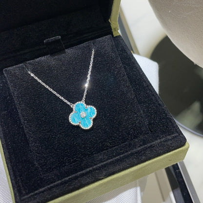 [LuckyStar]CLOVER 15MM DIAMANT SVRES PORZELLAN HALSKETTE SILBER
