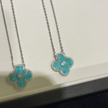 [LuckyStar]CLOVER 15MM DIAMANT SVRES PORZELLAN HALSKETTE SILBER