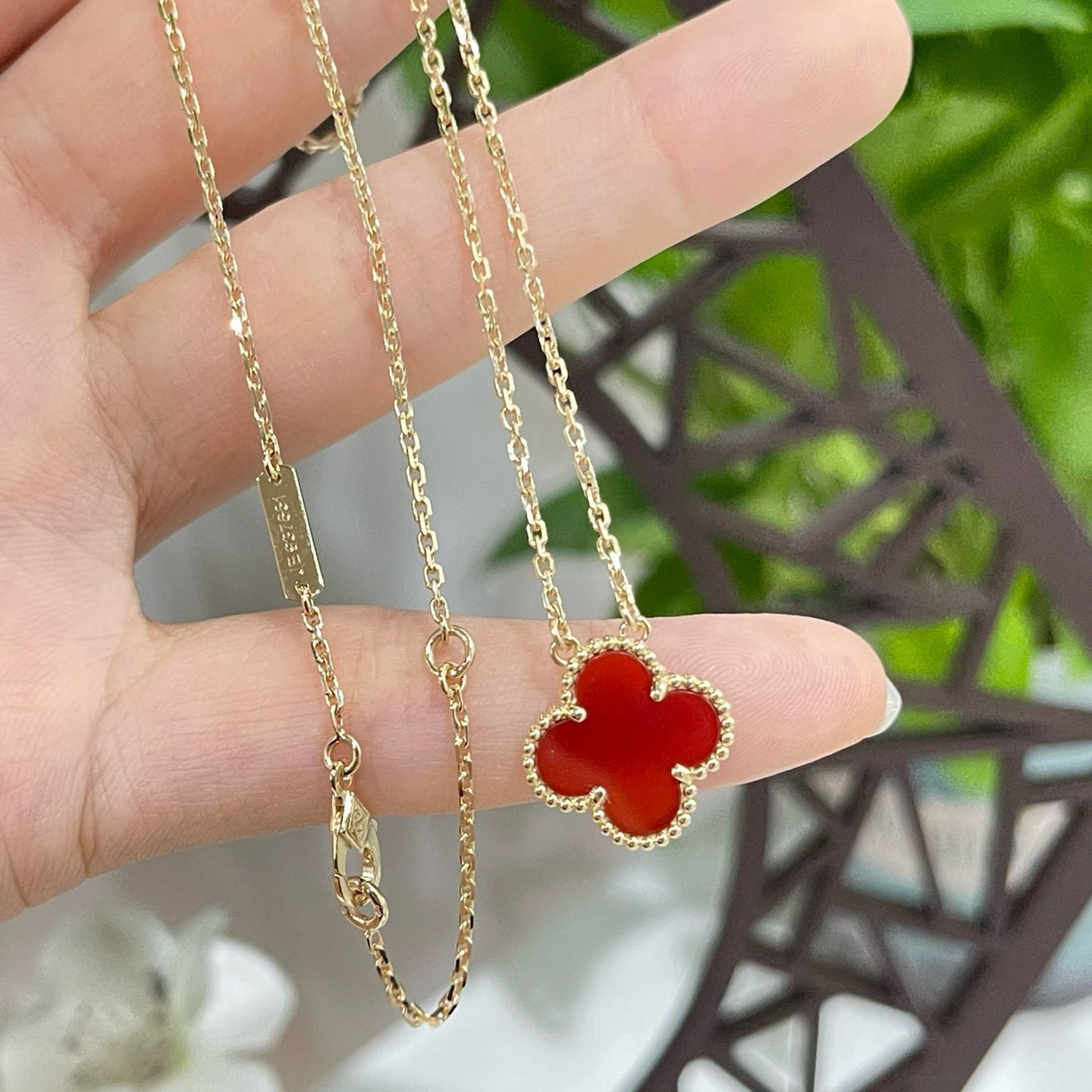 [LuckyStar]CLOVER 15MM KARNEOL EINZELNE BLUMENKETTE