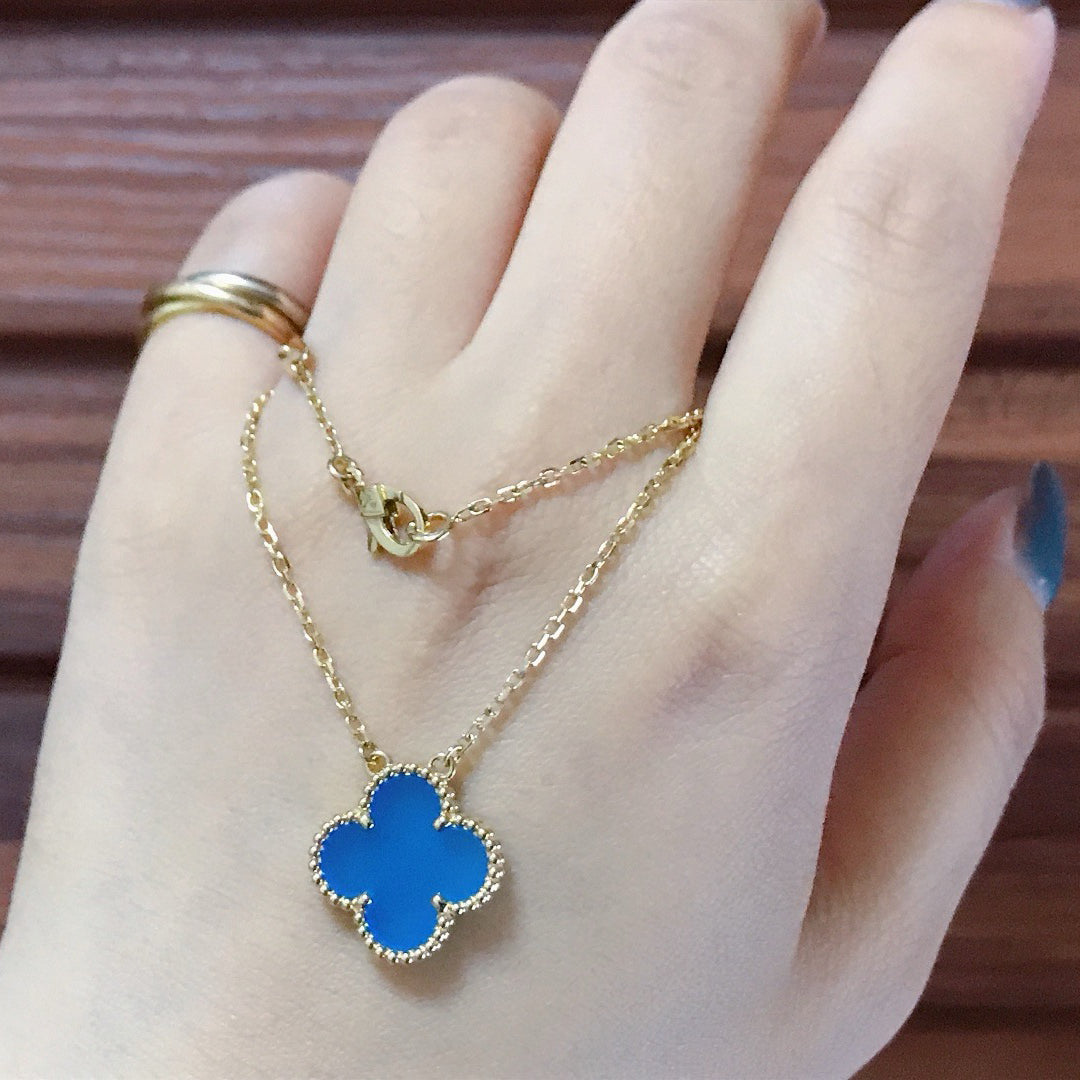 [LuckyStar]CLOVER 15MM BLAUER ACHAT HALSKETTE
