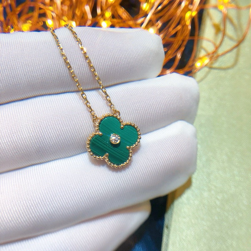 [LuckyStar]CLOVER 15MM DIAMANT-TÜRKIS-HALSKETTE
