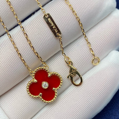 [LuckyStar]CLOVER 15MM DIAMANT-KARNEOL-HALSKETTE