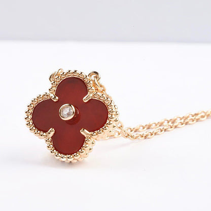 [LuckyStar]CLOVER 15MM DIAMANT-KARNEOL-HALSKETTE
