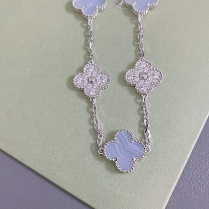 [LuckyStar]CLOVER 5 MOTIV DIAMANT LILA CHALCEDON ARMBAND SILBER 