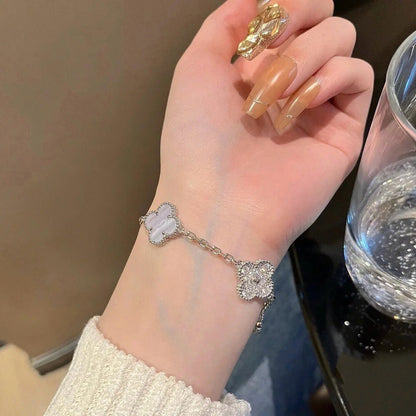 [LuckyStar]CLOVER 5 MOTIV DIAMANT LILA CHALCEDON ARMBAND SILBER 