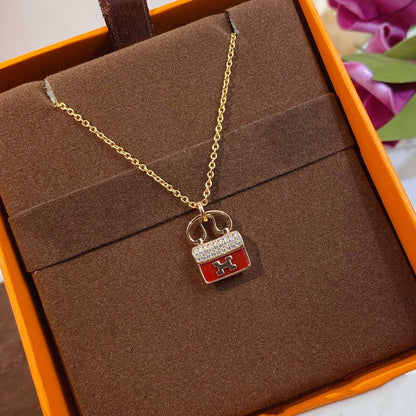 [LuckyStar]Constance Roter Anhänger Roségold Halskette