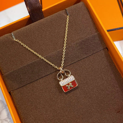 [LuckyStar]Constance Roter Anhänger Roségold Halskette