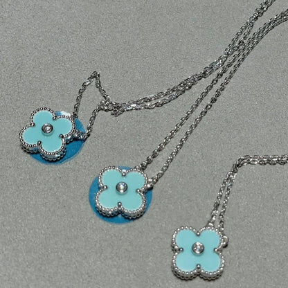 [LuckyStar]CLOVER 1 DIAMANT HELLBLAU SILBER HALSKETTE