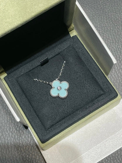 [LuckyStar]CLOVER 1 DIAMANT HELLBLAU SILBER HALSKETTE