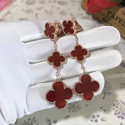 [LuckyStar]CLOVER 3 MOTIF CARNELIAN DROP EARRINGS