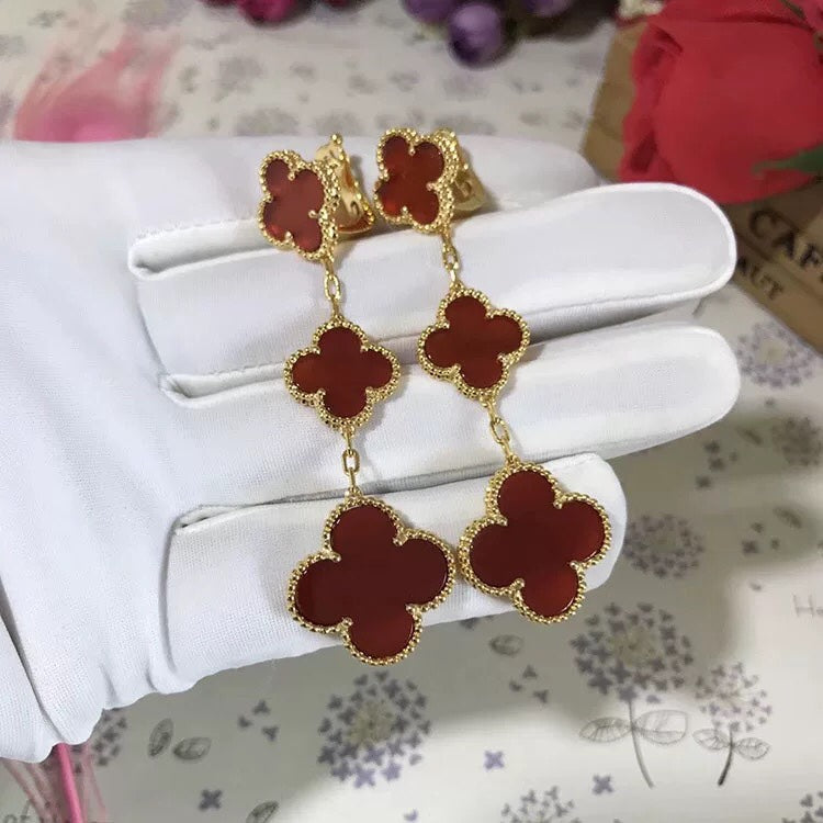 [LuckyStar]CLOVER 3 MOTIF CARNELIAN DROP EARRINGS
