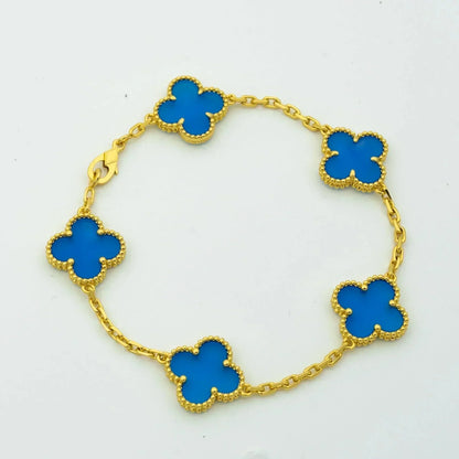 [LuckyStar]CLOVER 5 MOTIVE BLAUER ACHATARMBAND