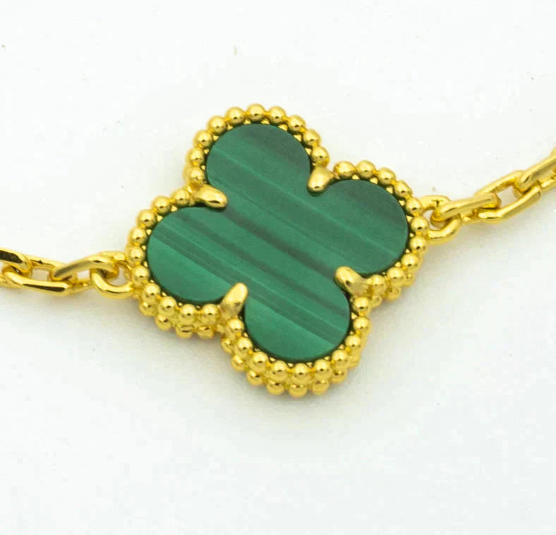 [LuckyStar] Armband mit Kleeblatt-5-Motiv, Malachit und Diamanten