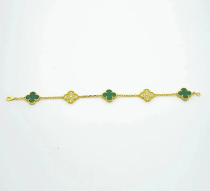 [LuckyStar] Armband mit Kleeblatt-5-Motiv, Malachit und Diamanten
