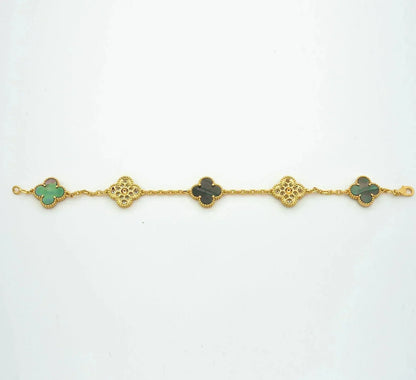 [LuckyStar] Armband mit Kleeblatt-Motiv und grauem Perlmutt