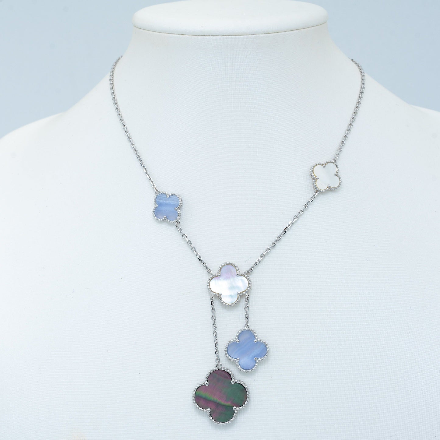 [LuckyStar]CLOVER MOP CHALCEDON HALSKETTE SILBER 6 MOTIV 
