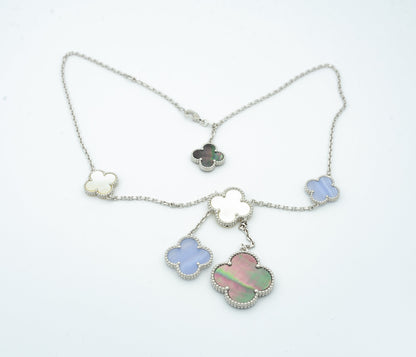 [LuckyStar]CLOVER MOP CHALCEDON HALSKETTE SILBER 6 MOTIV 