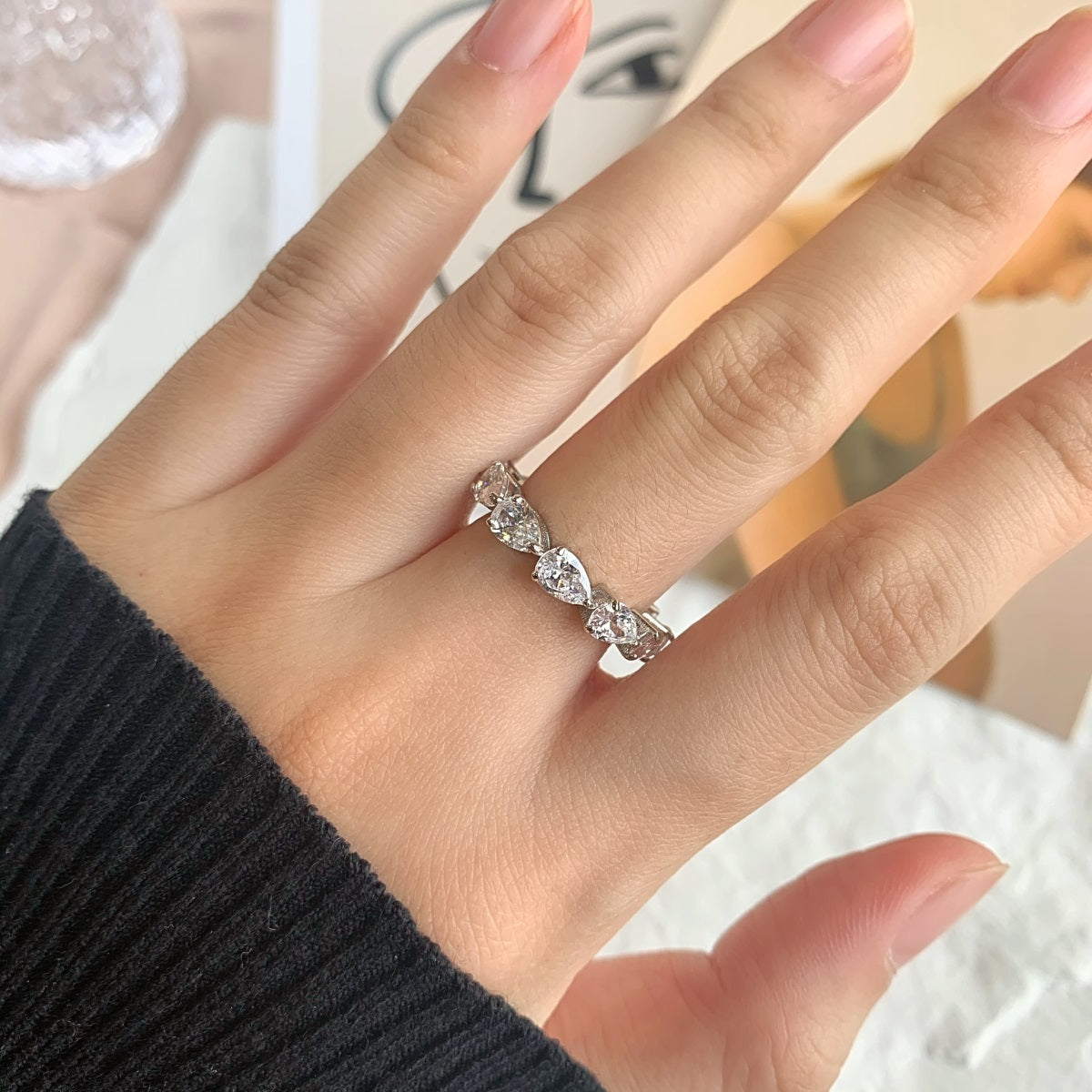 [LuckyStar]Exquisite Pear Cut Tennis Ring
