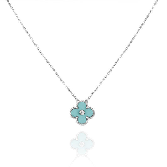[LuckyStar]CLOVER 1 DIAMANT HELLBLAU SILBER HALSKETTE
