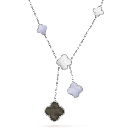 [LuckyStar]CLOVER MOP CHALCEDON HALSKETTE SILBER 6 MOTIV 