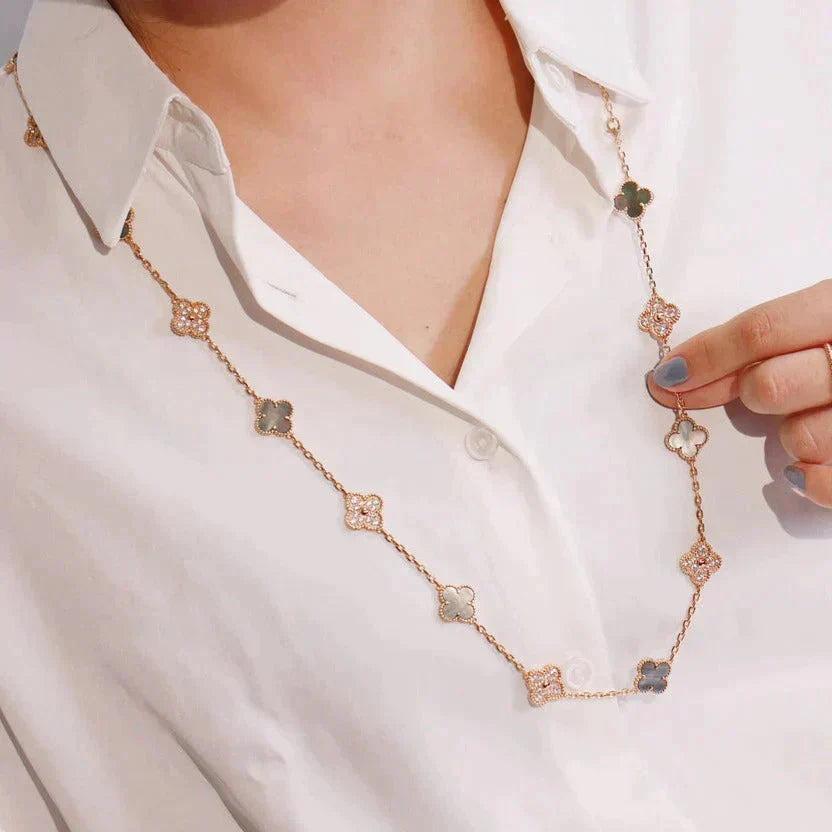 [LuckyStar]CLOVER 20 MOTIFS DARK MOP DIAMOND  NECKLACE