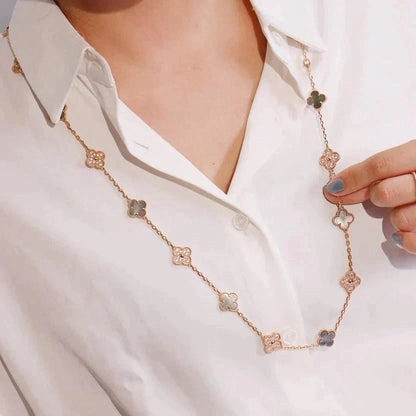 [LuckyStar]CLOVER 20 MOTIFS DARK MOP DIAMOND  NECKLACE