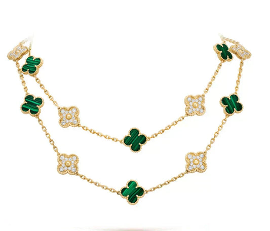 [LuckyStar]CLOVER 20 MOTIVE MALACHIT DIAMANT HALSKETTE