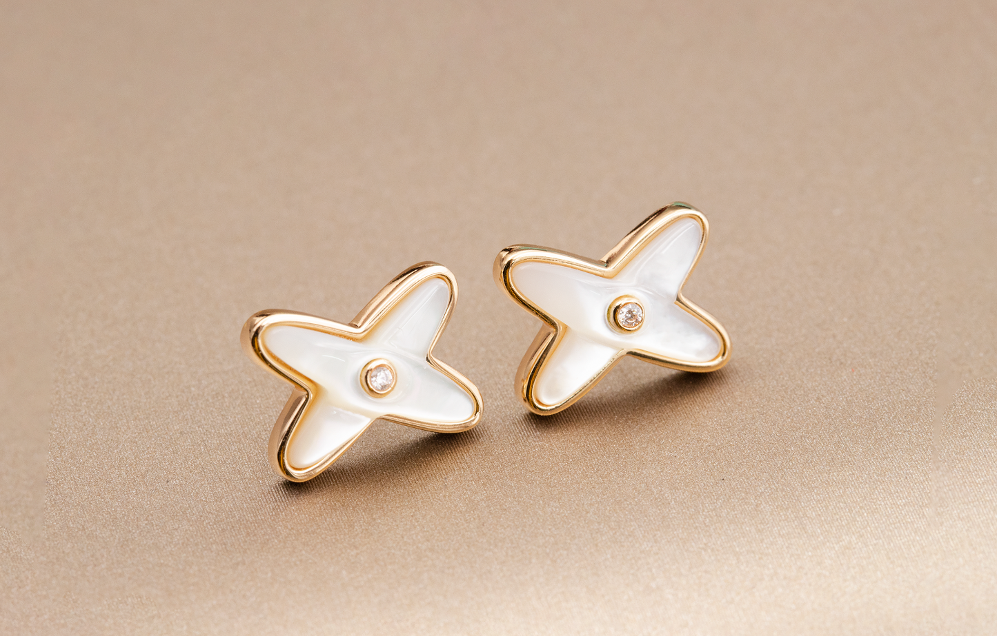 [LuckyStar]JEUX DE WHITE MOP ROSÉGOLD DIAMANT OHRRINGE