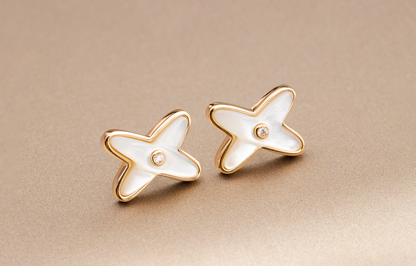 [LuckyStar]JEUX DE WHITE MOP ROSÉGOLD DIAMANT OHRRINGE