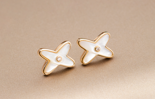 [LuckyStar]JEUX DE WHITE MOP ROSÉGOLD DIAMANT OHRRINGE