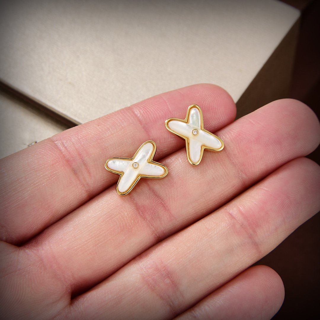 [LuckyStar]JEUX DE WHITE MOP GOLD DIAMOND OHRRINGE