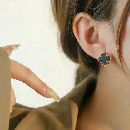 [LuckyStar]CLOVER MEDIUM 1 MOTIVE ONYX OHRSTECKER