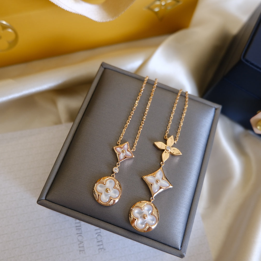 [LuckyStar] COLOR BLOSSOM LARIAT HALSKETTE ROSA GOLD WEIß PERLE UND DIAMANT