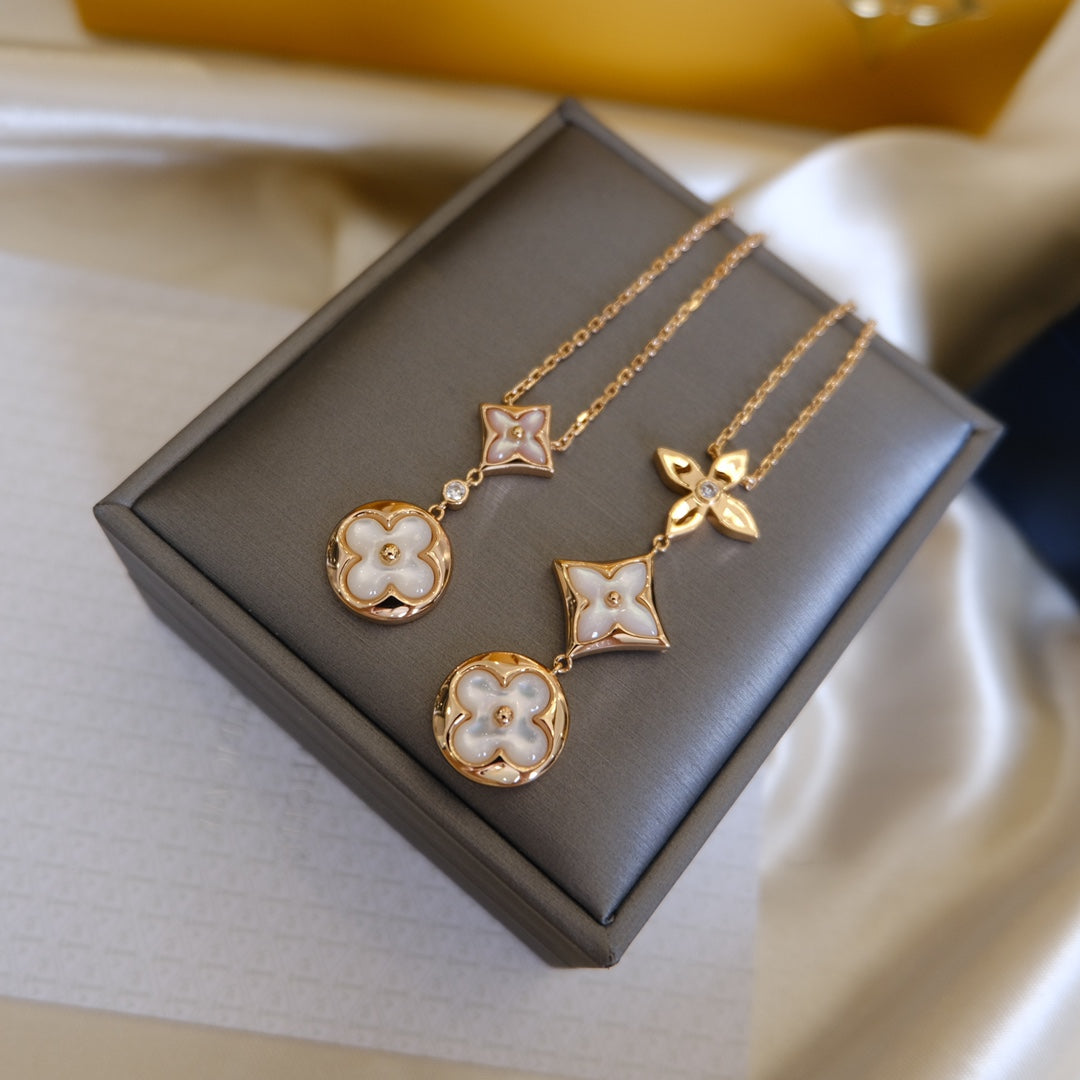 [LuckyStar] COLOR BLOSSOM LARIAT HALSKETTE ROSA GOLD WEIß PERLE UND DIAMANT