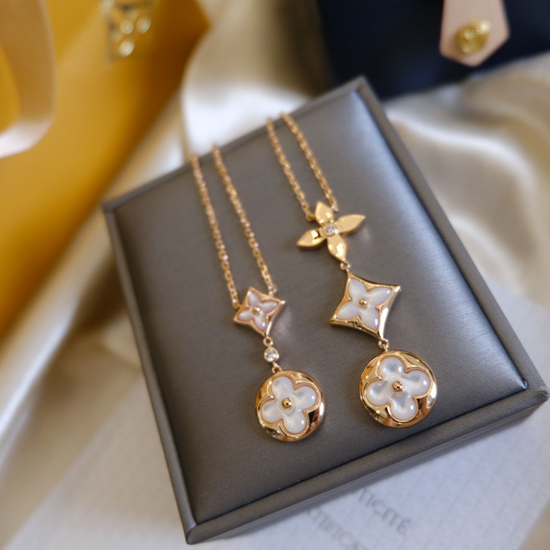 [LuckyStar] COLOR BLOSSOM LARIAT HALSKETTE ROSA GOLD WEIß PERLE UND DIAMANT