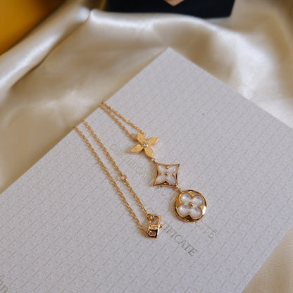 [LuckyStar] COLOR BLOSSOM LARIAT HALSKETTE ROSA GOLD WEIß PERLE UND DIAMANT