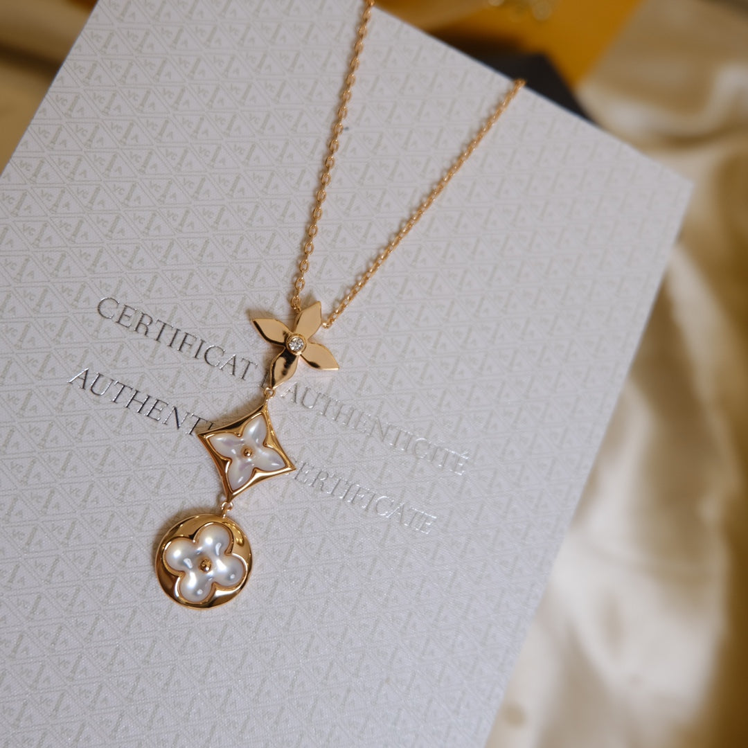 [LuckyStar] COLOR BLOSSOM LARIAT HALSKETTE ROSA GOLD WEIß PERLE UND DIAMANT
