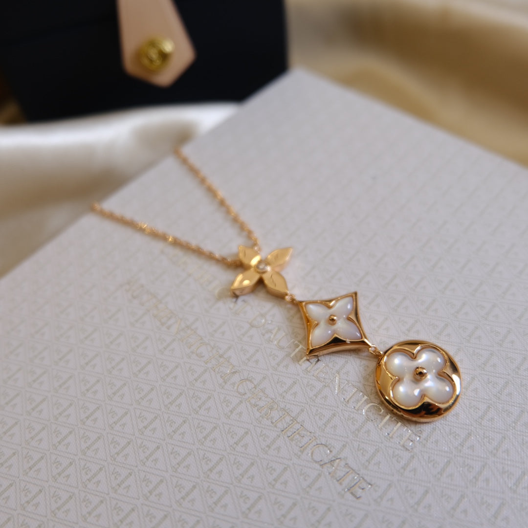 [LuckyStar] COLOR BLOSSOM LARIAT HALSKETTE ROSA GOLD WEIß PERLE UND DIAMANT