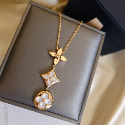 [LuckyStar] COLOR BLOSSOM LARIAT HALSKETTE ROSA GOLD WEIß PERLE UND DIAMANT