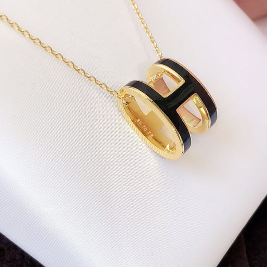 [LuckyStar]HM CLIC SCHWARZE EMAILLE GOLD HALSKETTE